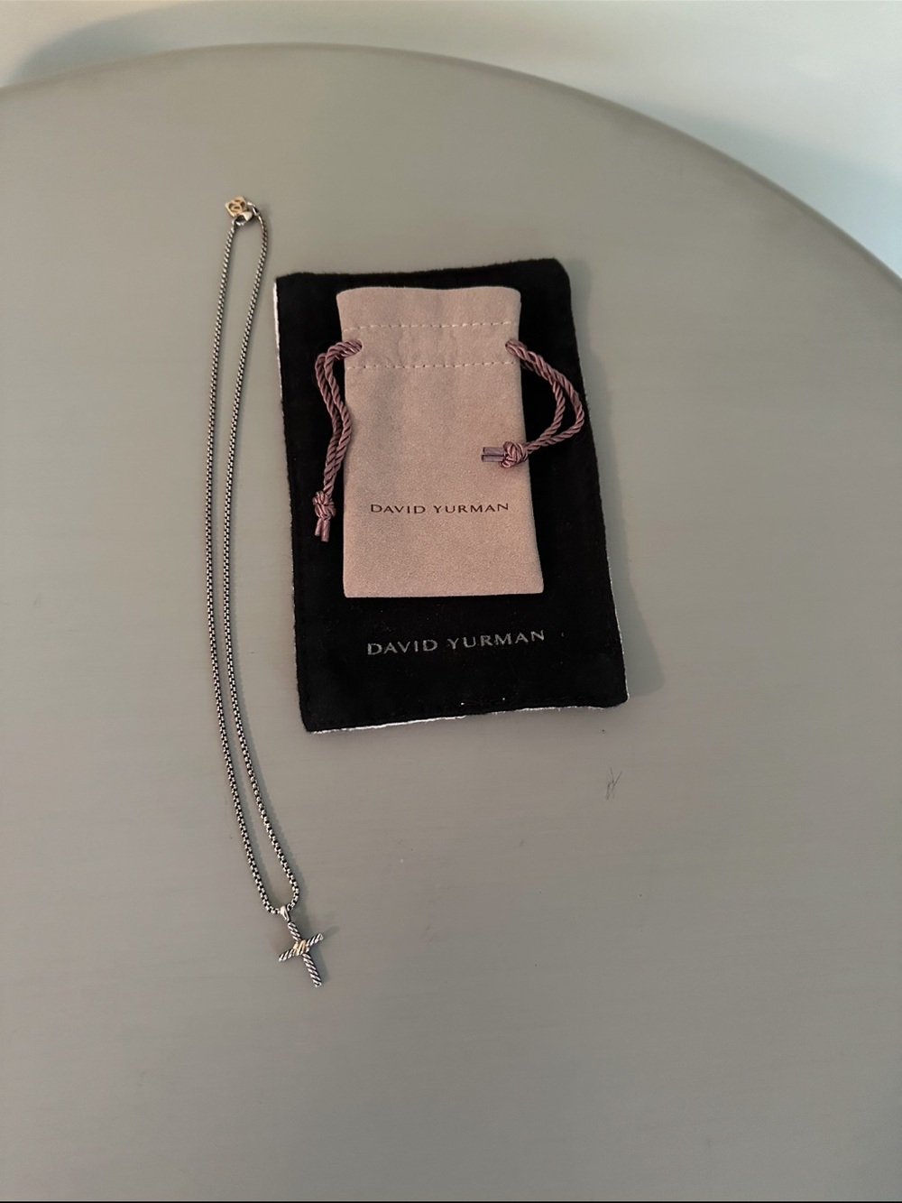 David Yurman Silver Cross Pendant Necklace with Branded Pouch